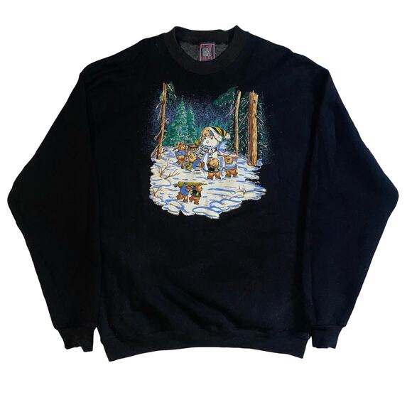 Vtg Island Exposure Cute Bear Snowman Xmas Holiday Winter Cottagecore Sweatshirt - Picture 1 of 6